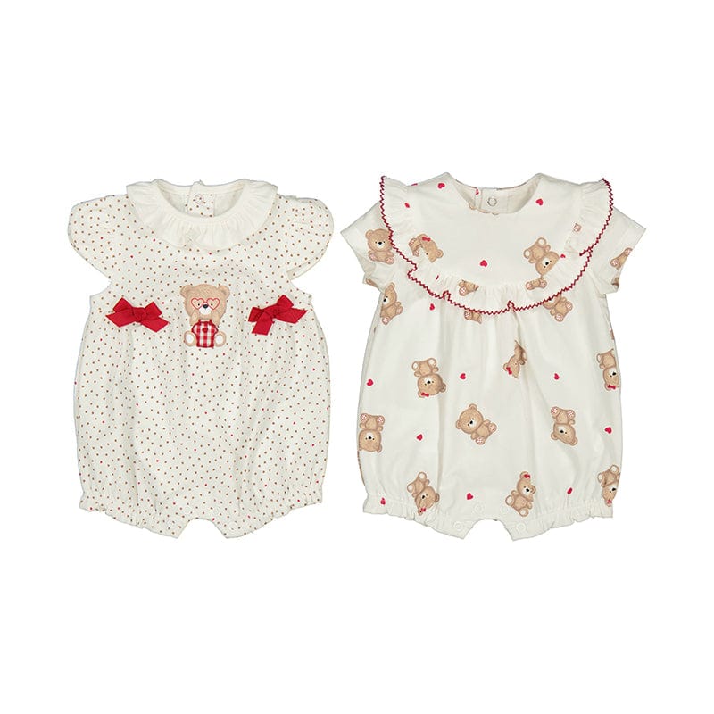 MAYORAL - Baby Bear Frill Two Pack Romper - Natural