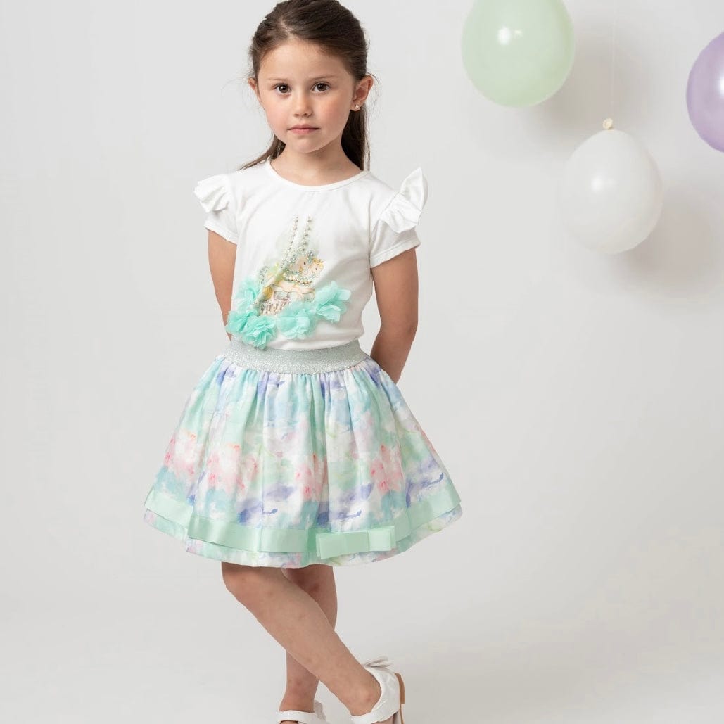 CARAMELO KIDS - Diamanté Carousel Skirt Set - Mint