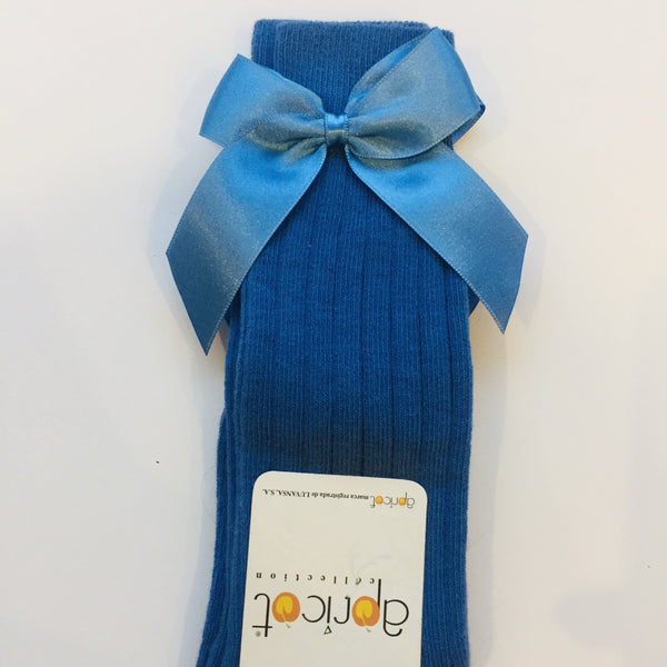 APRICOT - Ribbed Knee High Bow Sock - Blue