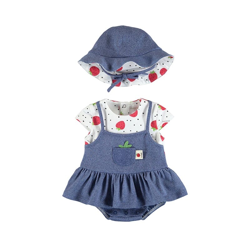 MAYORAL - Strawberry Pinafore Dress With Hat  - Red