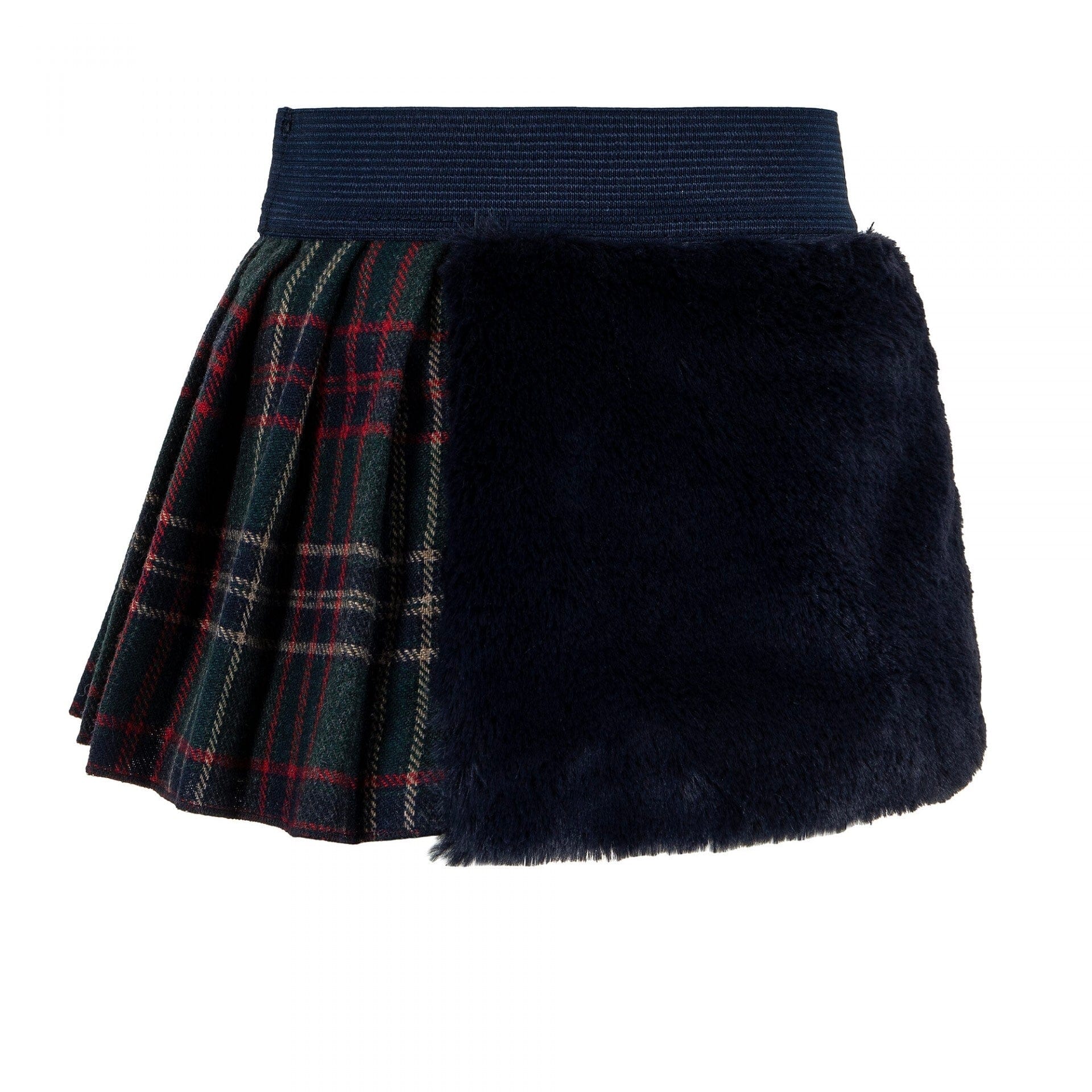 LAPIN HOUSE - Tartan Half Pleated Faux Fur Skirt Set - Blue