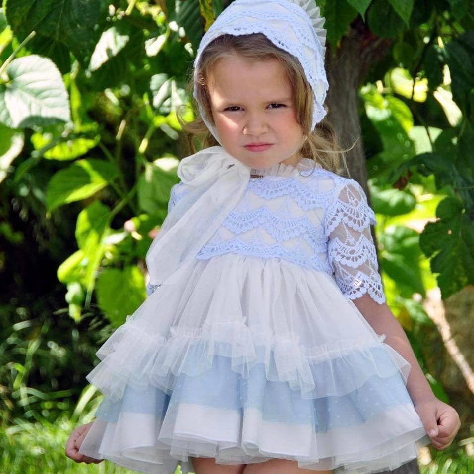 LA AMAPOLA - Ingrid Baby Dress & Bonnet - Blue
