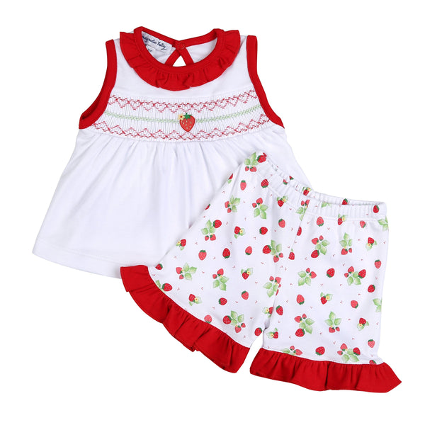 MAGNOLIA BABY - So Berry Cute Smocked Sleeveless Short Set  - Red