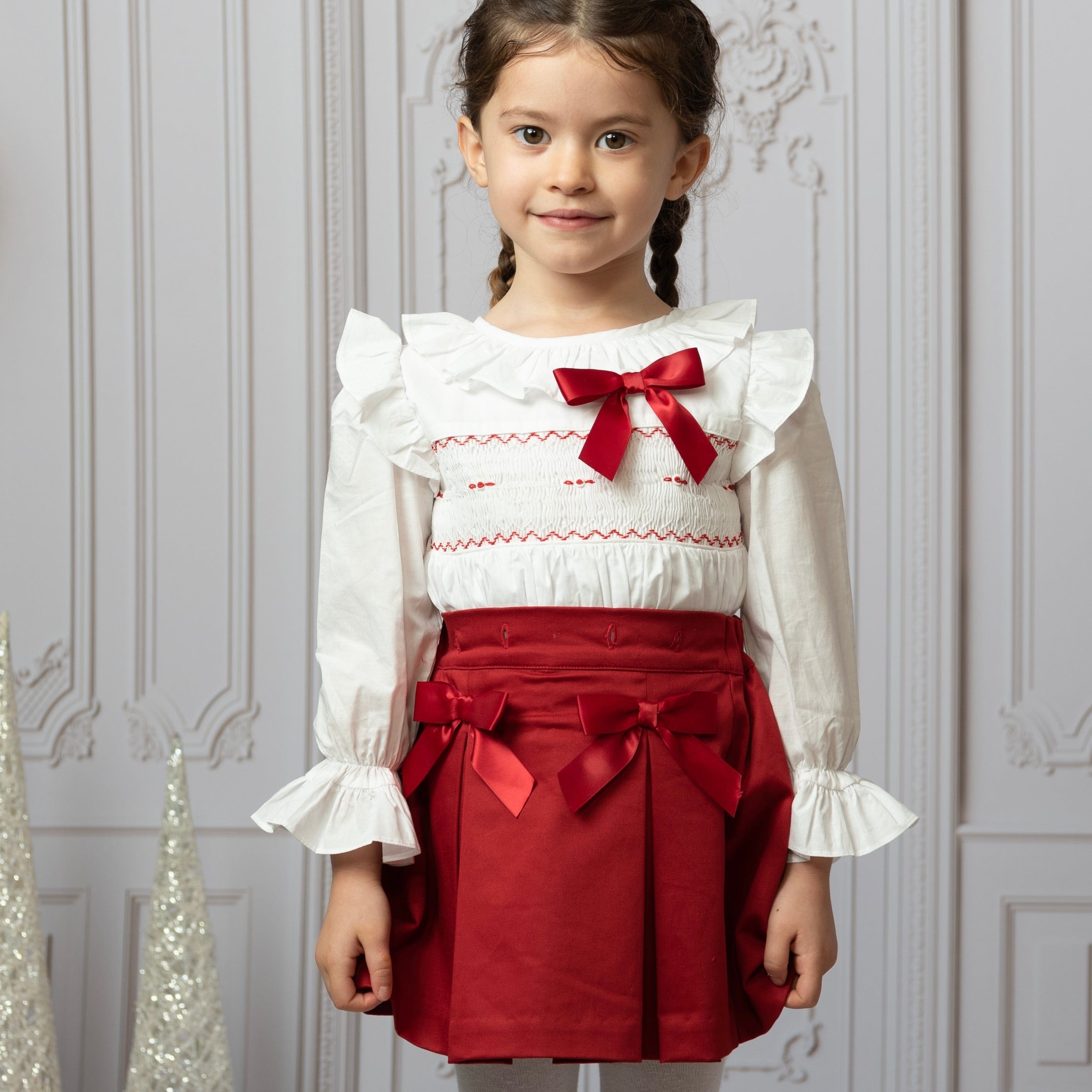 CARAMELO KIDS - Smocked Skirt Set  - Red