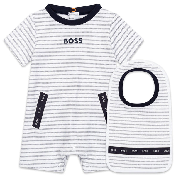 HUGO BOSS - Stripe Romper & Bib Gift Set - White