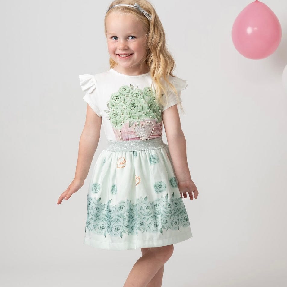 CARAMELO KIDS - Diamanté Flower Box Skirt Set - Mint