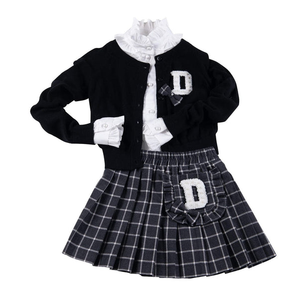 Daga - Rebel Girl Three Piece Check Skirt Set- Charcoal