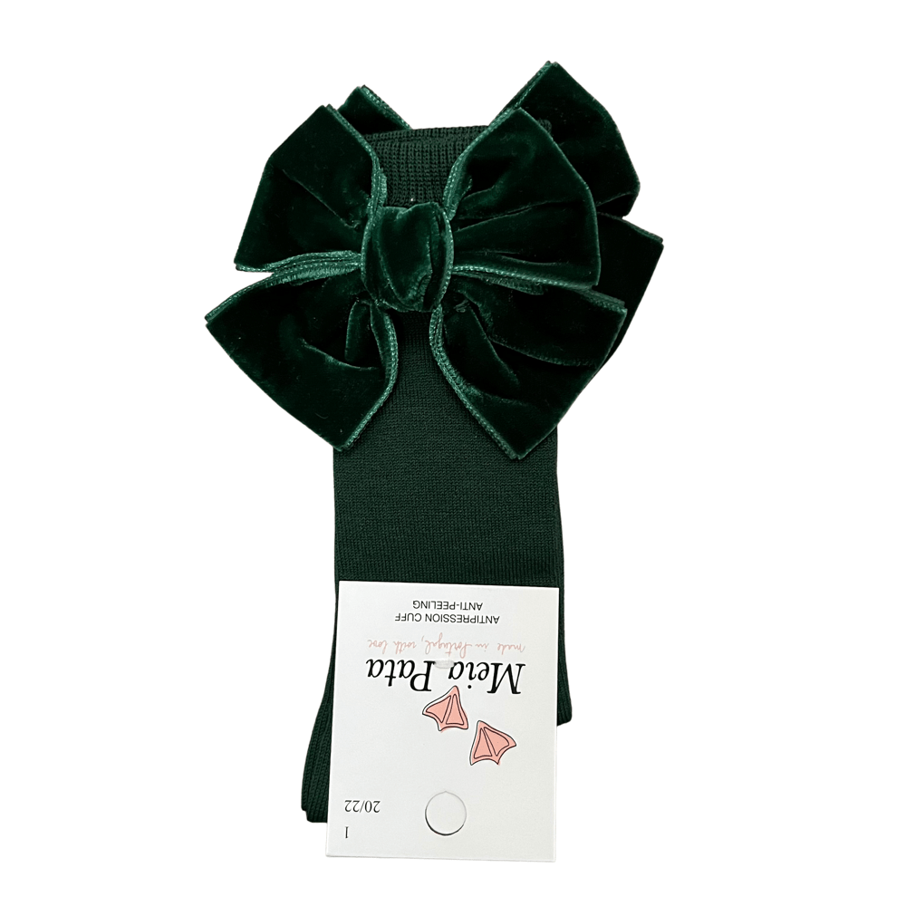MEIA PATA - Double Bow Velvet Sock - Bottle Green