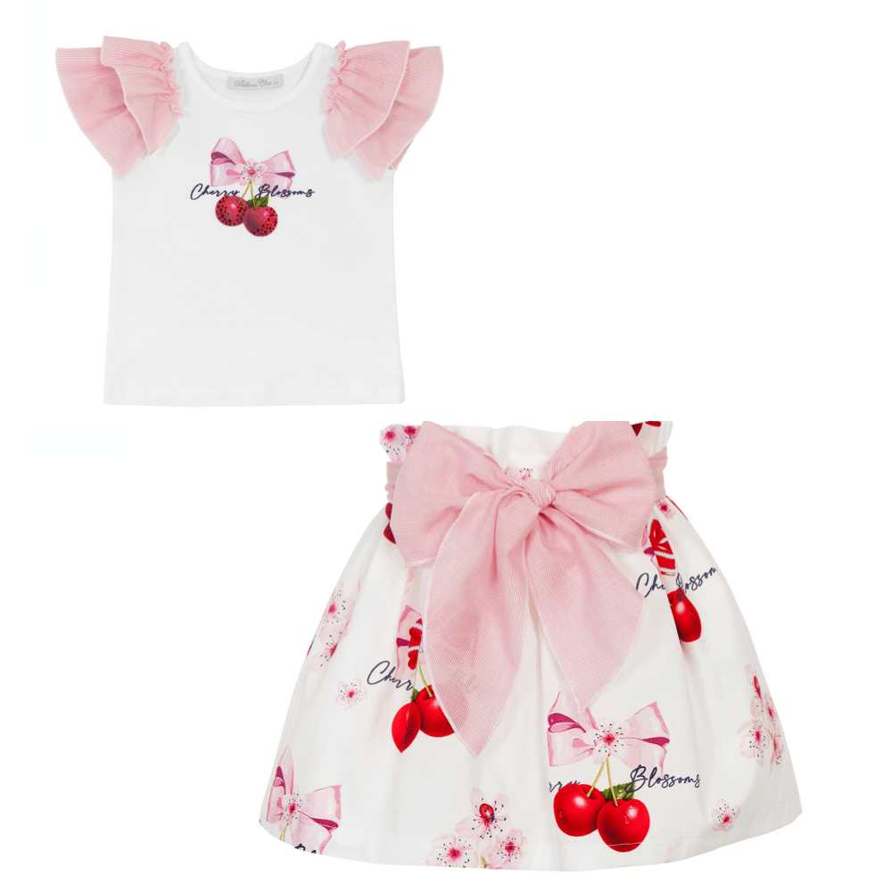 BALLOON CHIC - Cherry Bow Skirt Set - White