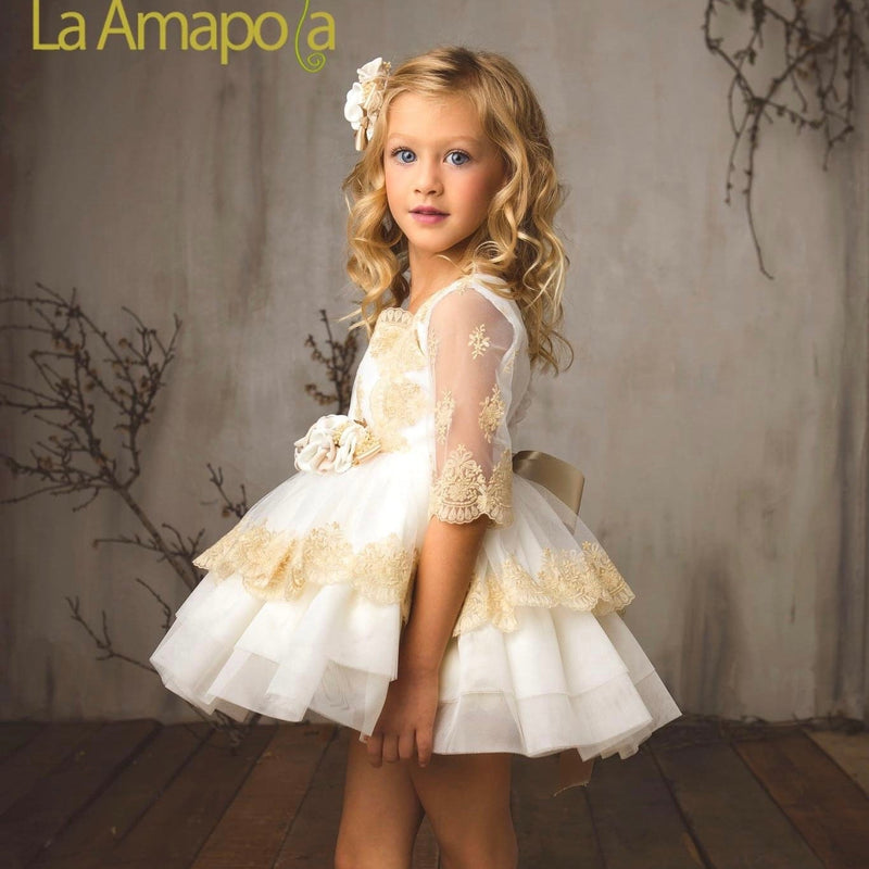 LA AMAPOLA - Strawberry Puffball Dress - White