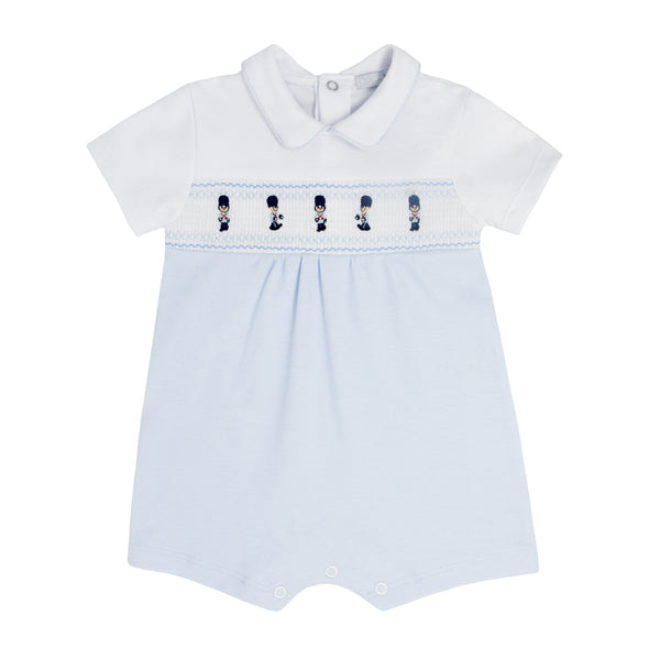 BLUES BABY -  Solider Smocked Cotton Romper - Blue