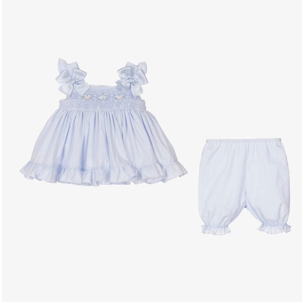 PRETTY ORIGINALS - Smocked Dress Set & Hairband  - Blue