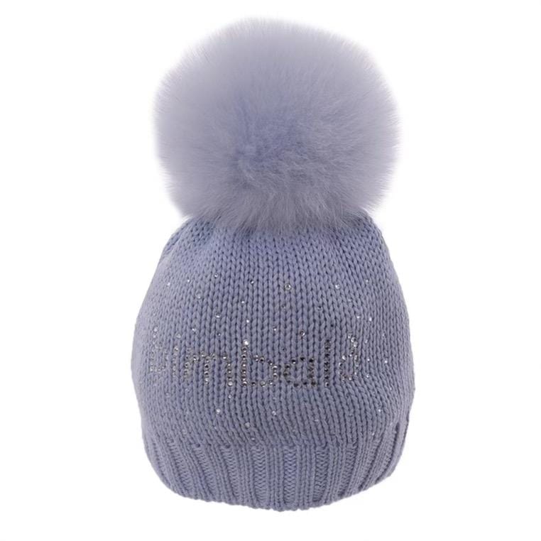 Bimbalo - Pom Pom Fur Knit Hat  - Baby Blue