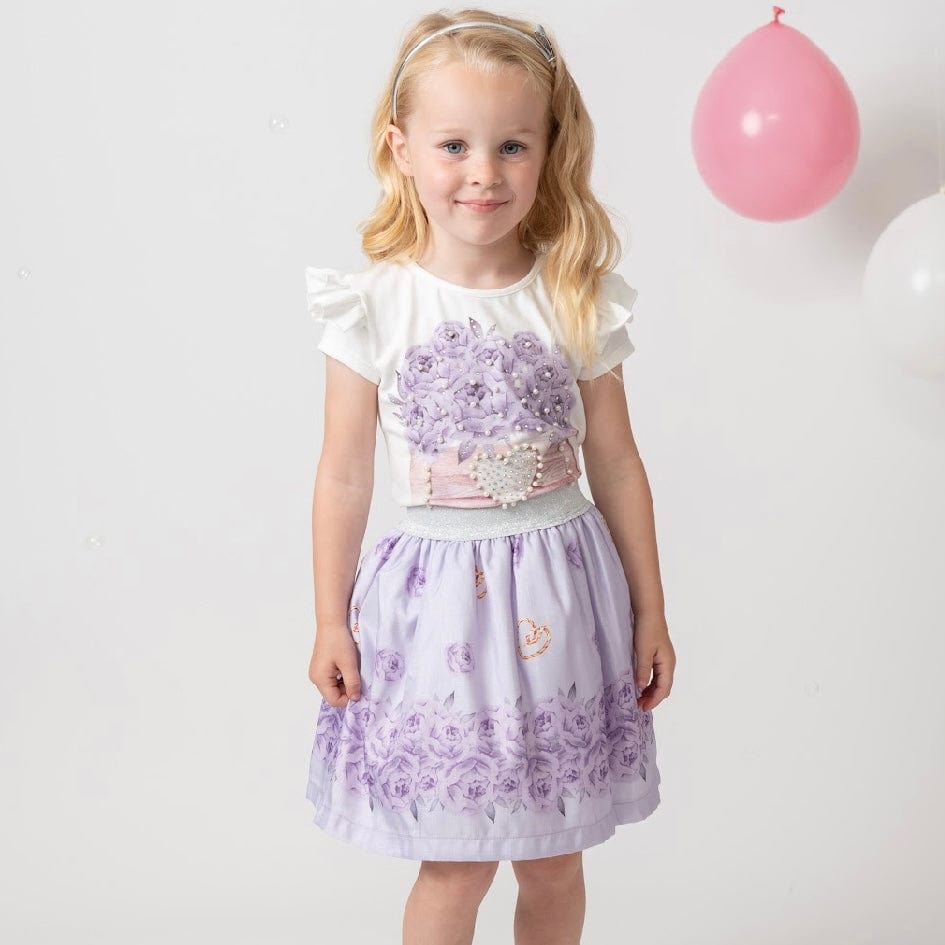 CARAMELO KIDS - Diamanté Flower Box Skirt Set - Lilac