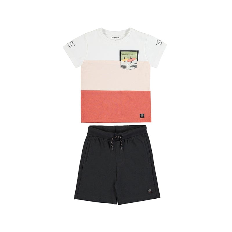 Mayoral - Short & Colour Block T Shirt Set - Terracotta