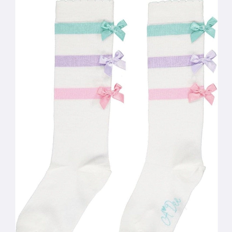 A Dee - Striped Bow Ankle Sock - White