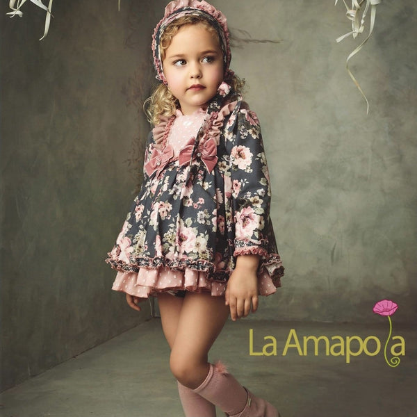 LA AMAPOLA - Martina Baby Dress & Bonnet - Black
