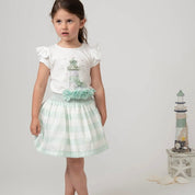 CARAMELO KIDS - Diamanté Light House Striped Skirt Set - Mint
