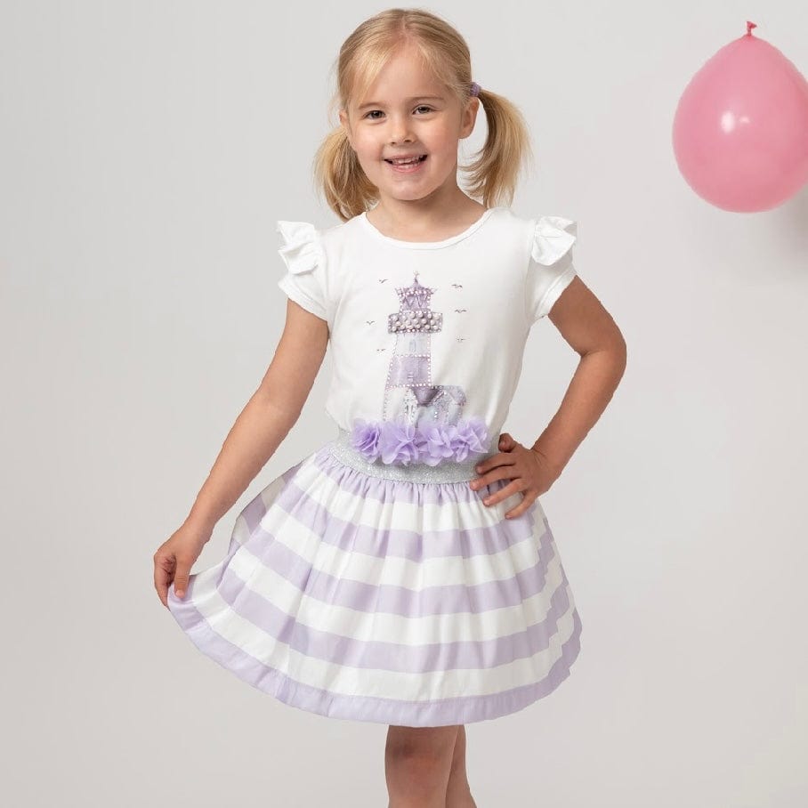 CARAMELO KIDS - Diamanté Light House Striped Skirt Set - Lilac