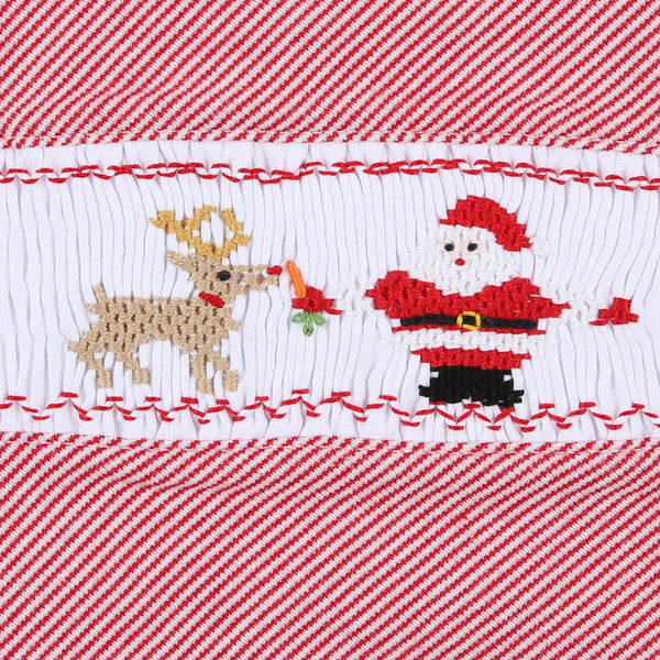 MAGNOLIA BABY - Boys Rudolph & Santa Smocked Footie - Red