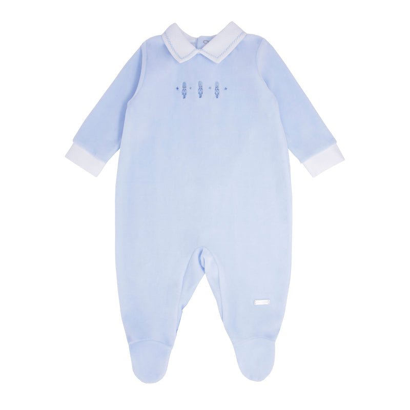 BLUES BABY - Soldier Embroidered Velour Babygrow - Blue