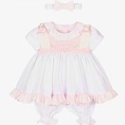 PRETTY ORIGINALS - Smocked Dress & Bloomer Set - White