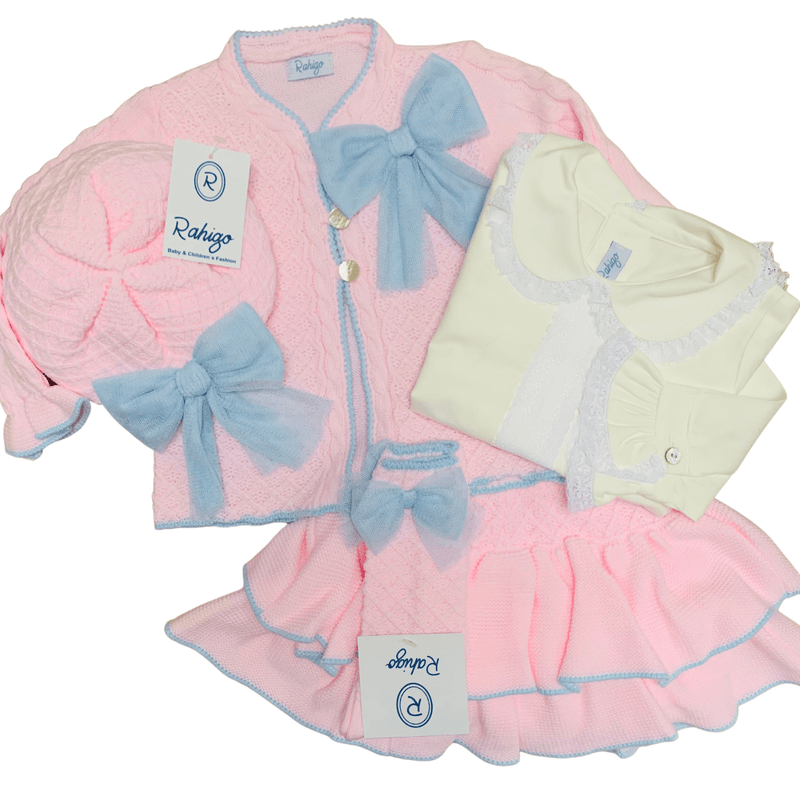 RAHIGO - Five Piece Skirt Set With Blue Tulle Bow - Pink