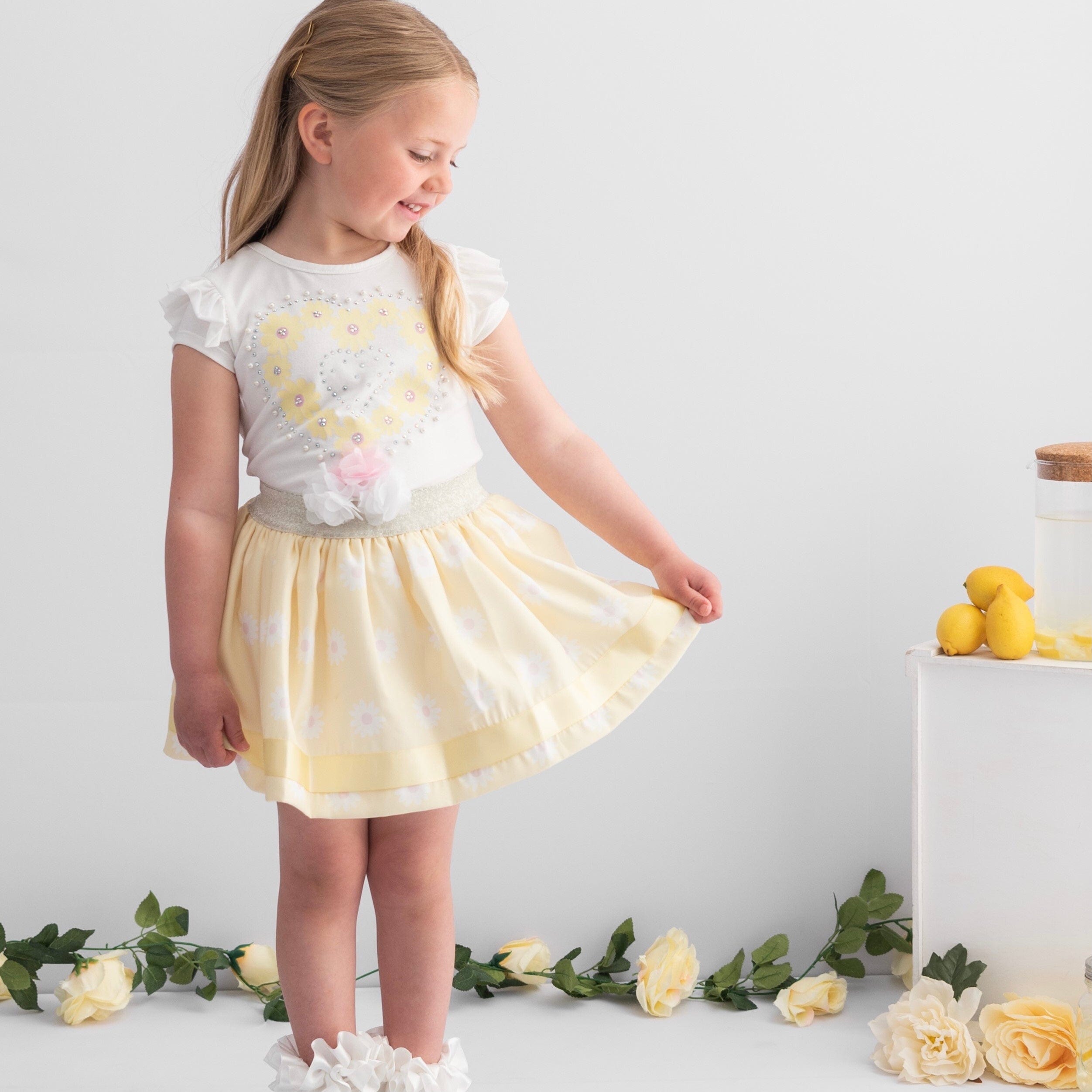 CARAMELO KIDS -  Daisy Heart Skirt Set - Lemon