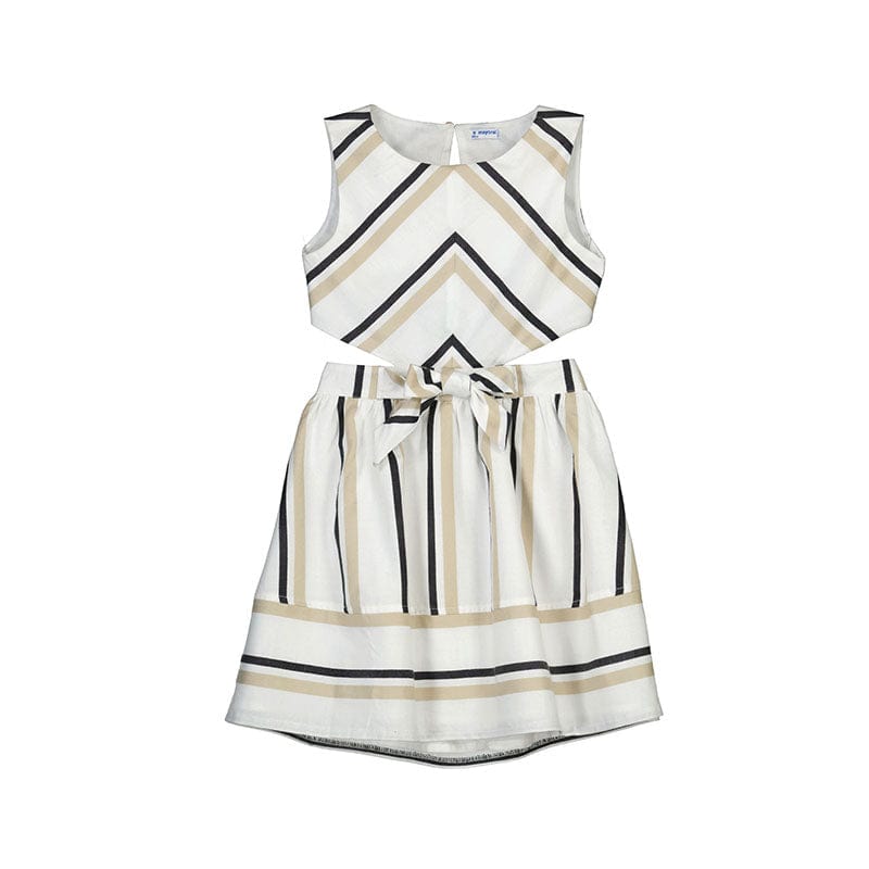 MAYORAL - Stripe Cut Out Dress - Beige