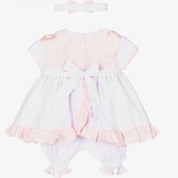 PRETTY ORIGINALS - Smocked Dress & Bloomer Set - White