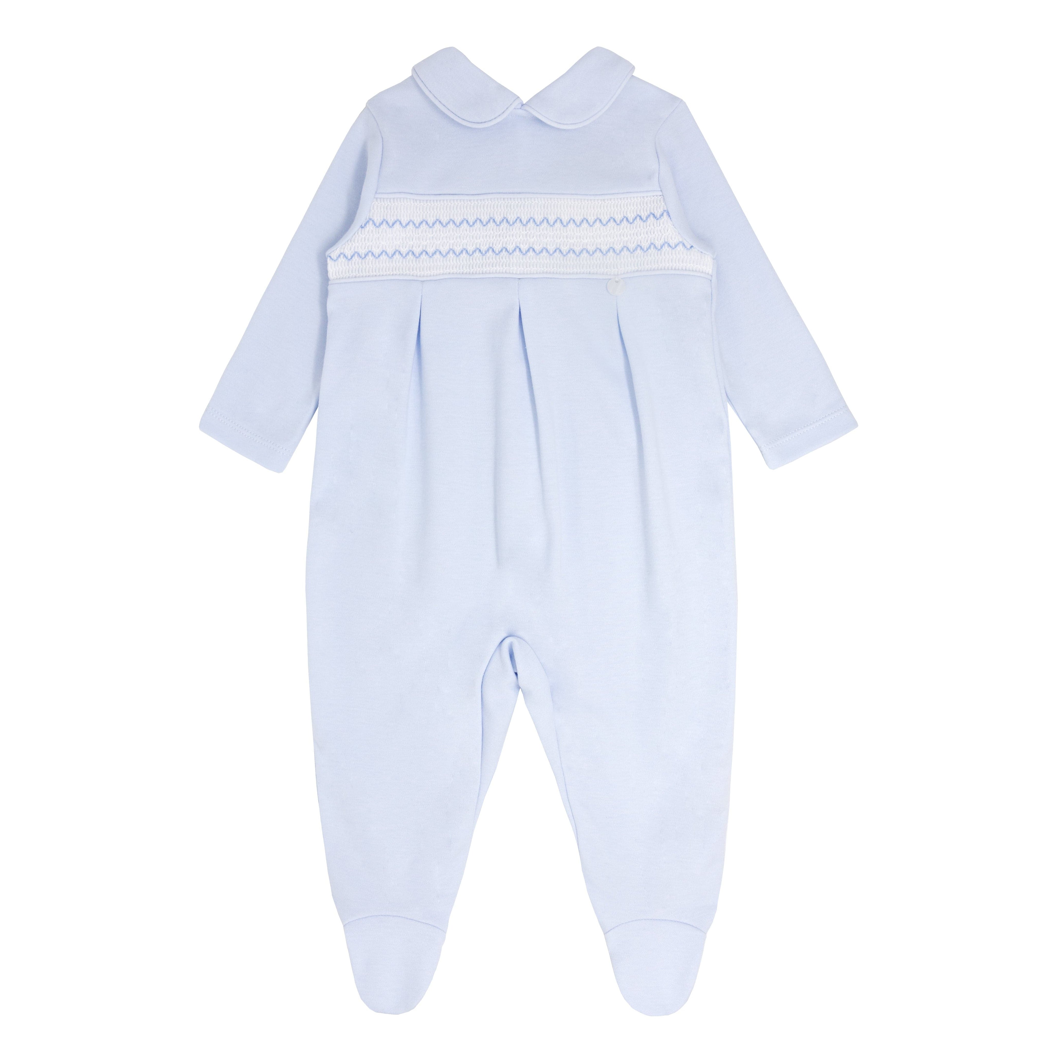 BLUES BABY - Smocking Detail Cotton Babygrow - Blue