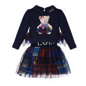 LAPIN HOUSE - Tartan Bear Skirt Set - Navy