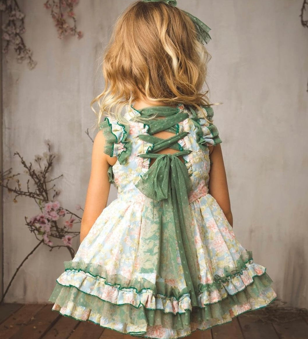 green puffball dress Sonata Infantil Spanish Girls Dusty Green Puffball Dress IN2207