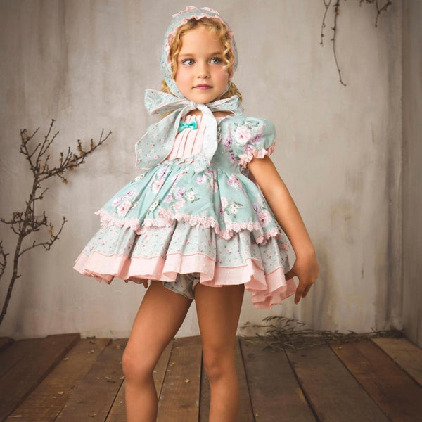 LA AMAPOLA - Paradise  Baby Dress & Bonnet - Pink