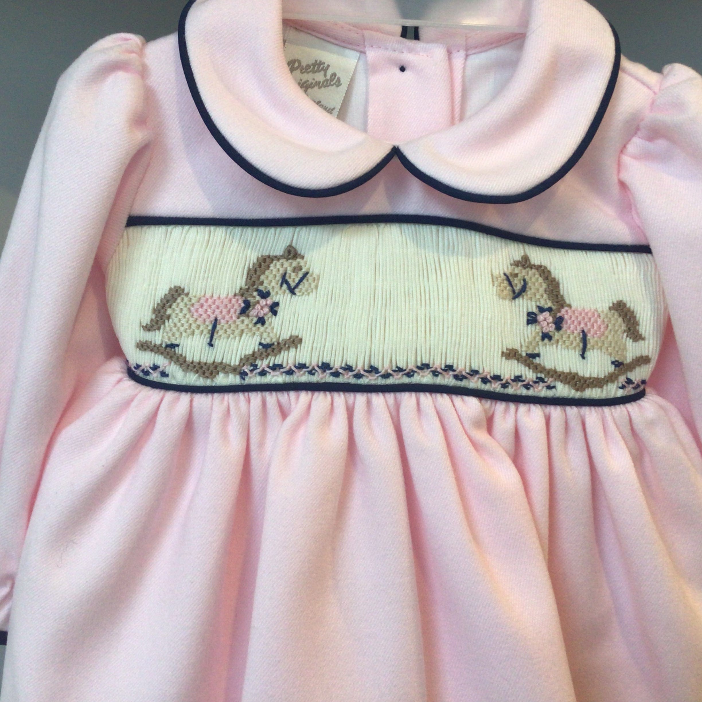 PRETTY ORIGINALS - Smocked Rocking Horse Dress Set & Hairband  - Pink