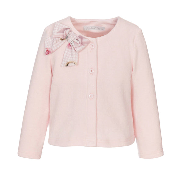 BALLOON CHIC - Dog Tooth Bow Cardigan   - Pink