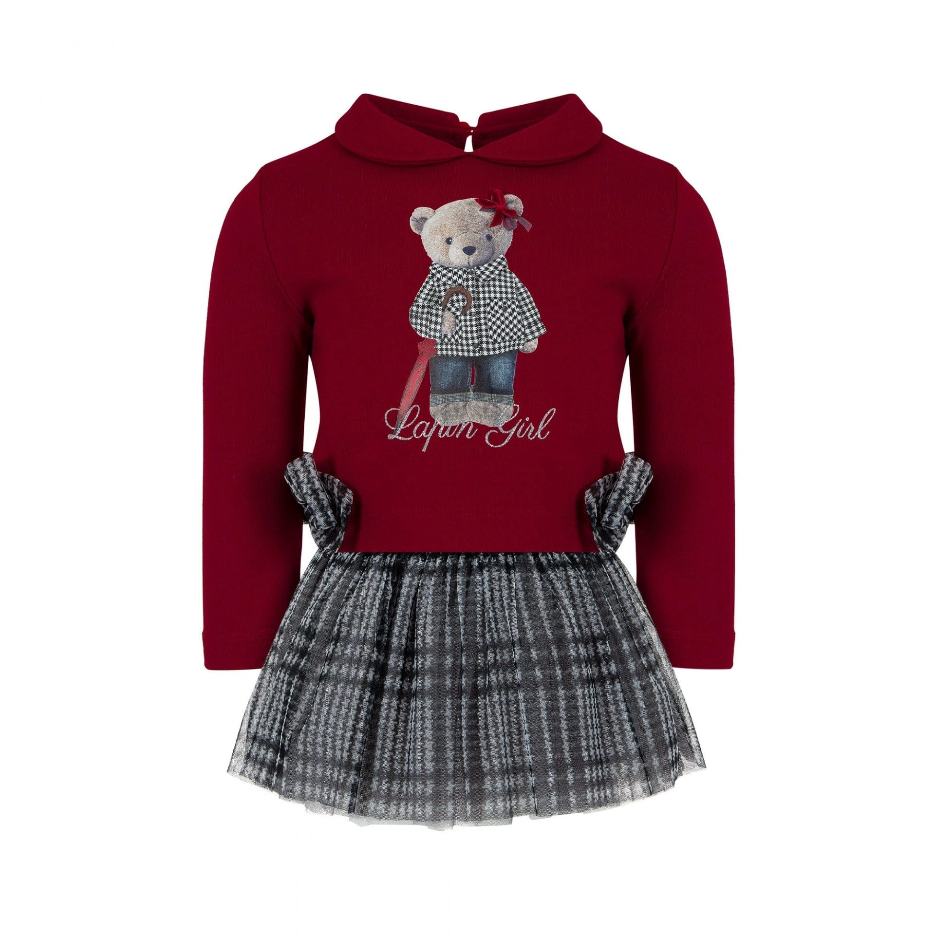 LAPIN HOUSE - Check Tulle Teddy Skirt Set - Red