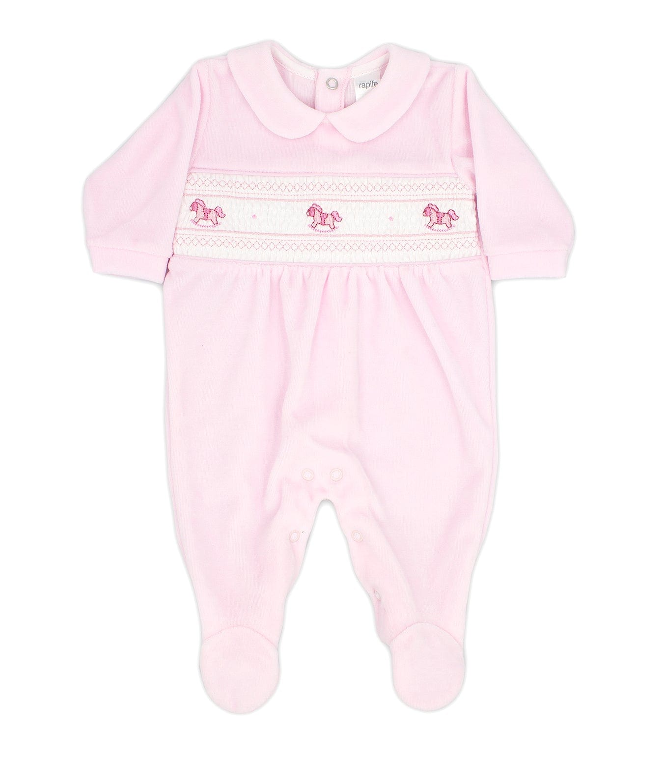 Rapife - Velour Rocking Horse Babygrow - Pink