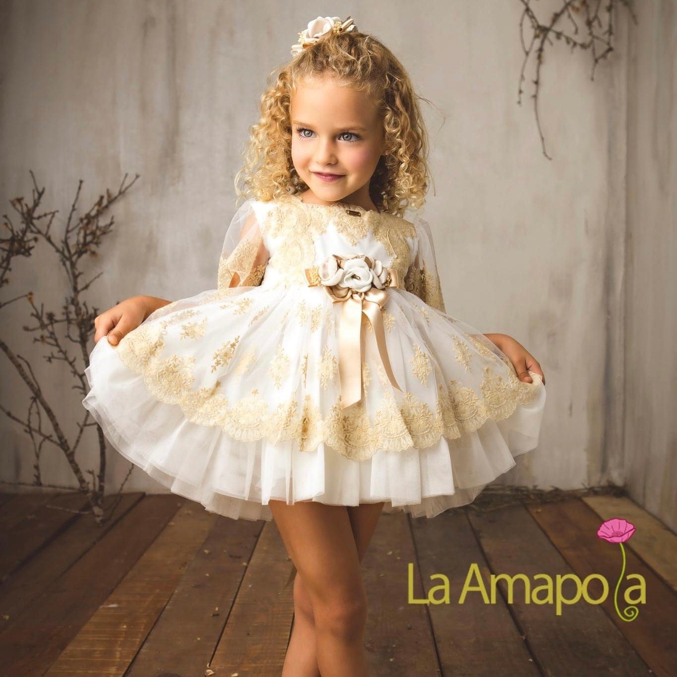 LA AMAPOLA - Mimosa Baby Dress & Bonnet - Cream