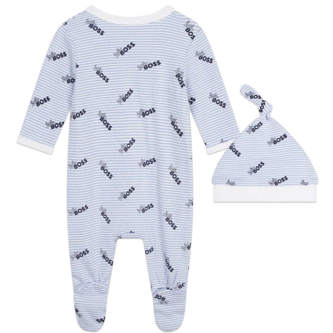 HUGO BOSS - Little Boss Logo Print  Babygrow & Hat Set - Blue